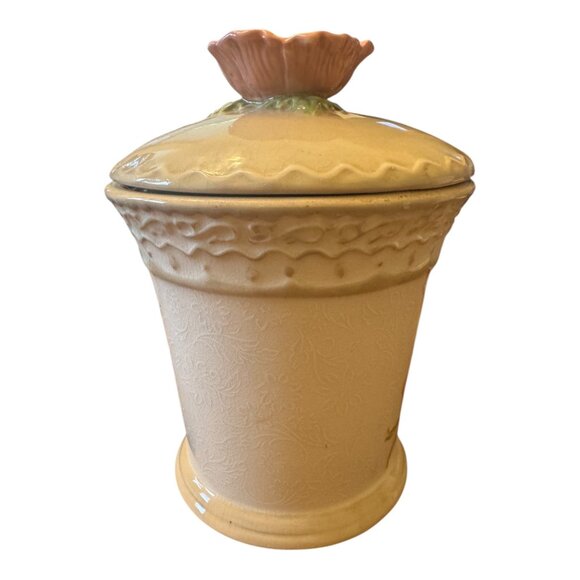 Michel & Company Ceramic Canister With Lid Floral Design Embossed Details 6.5" - Picture 7 of 8
